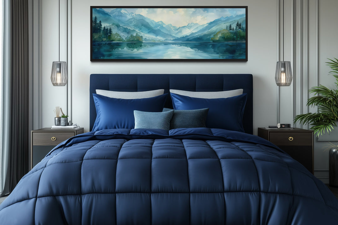 Blue Teal Lake Landscape Horizontal Above Bed Wall Art