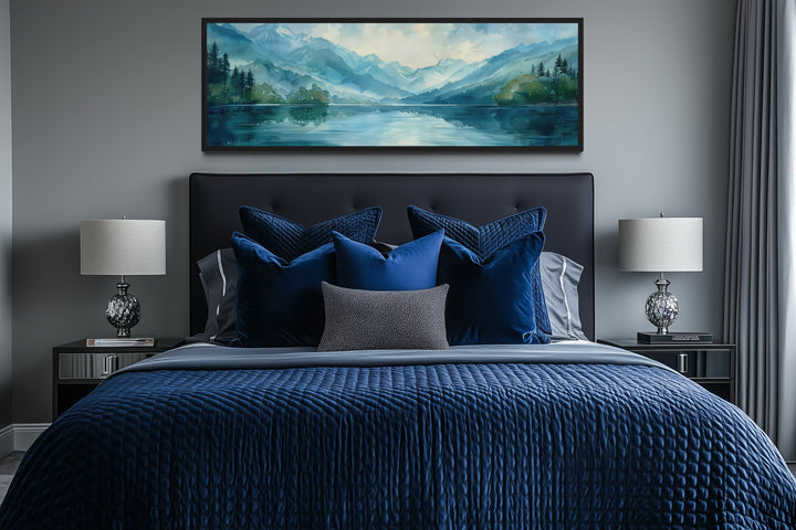 Blue Teal Lake Landscape Horizontal Above Bed Wall Art