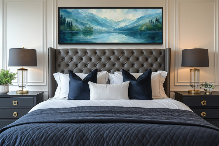 Blue Teal Lake Landscape Horizontal Above Bed Wall Art