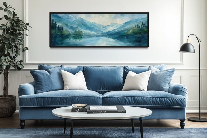 Blue Teal Lake Landscape Horizontal Above Bed Wall Art