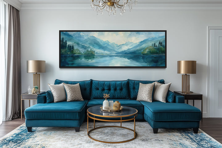 Blue Teal Lake Landscape Horizontal Above Bed Wall Art