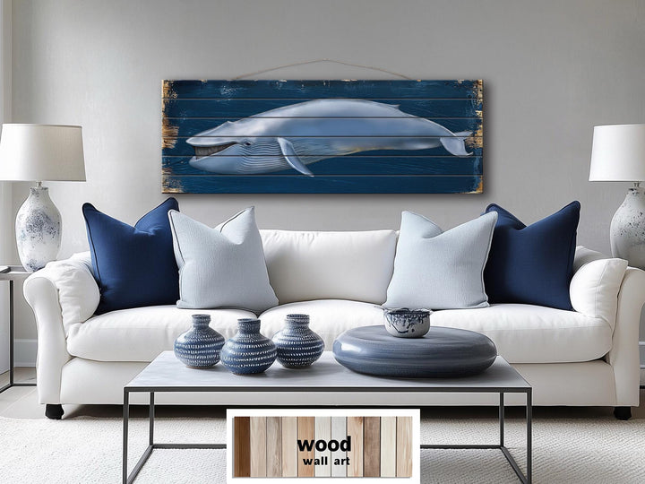 Blue Whale Distressed Wood Wall Art