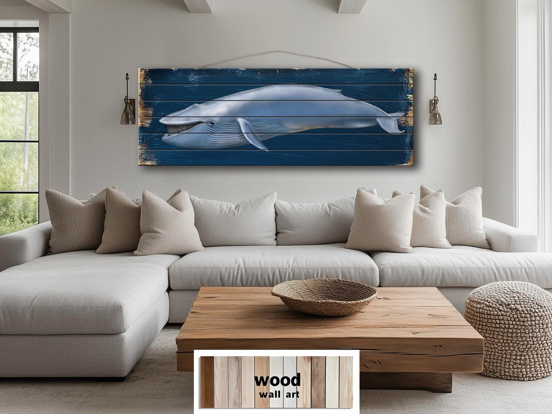 Blue Whale Distressed Wood Wall Art