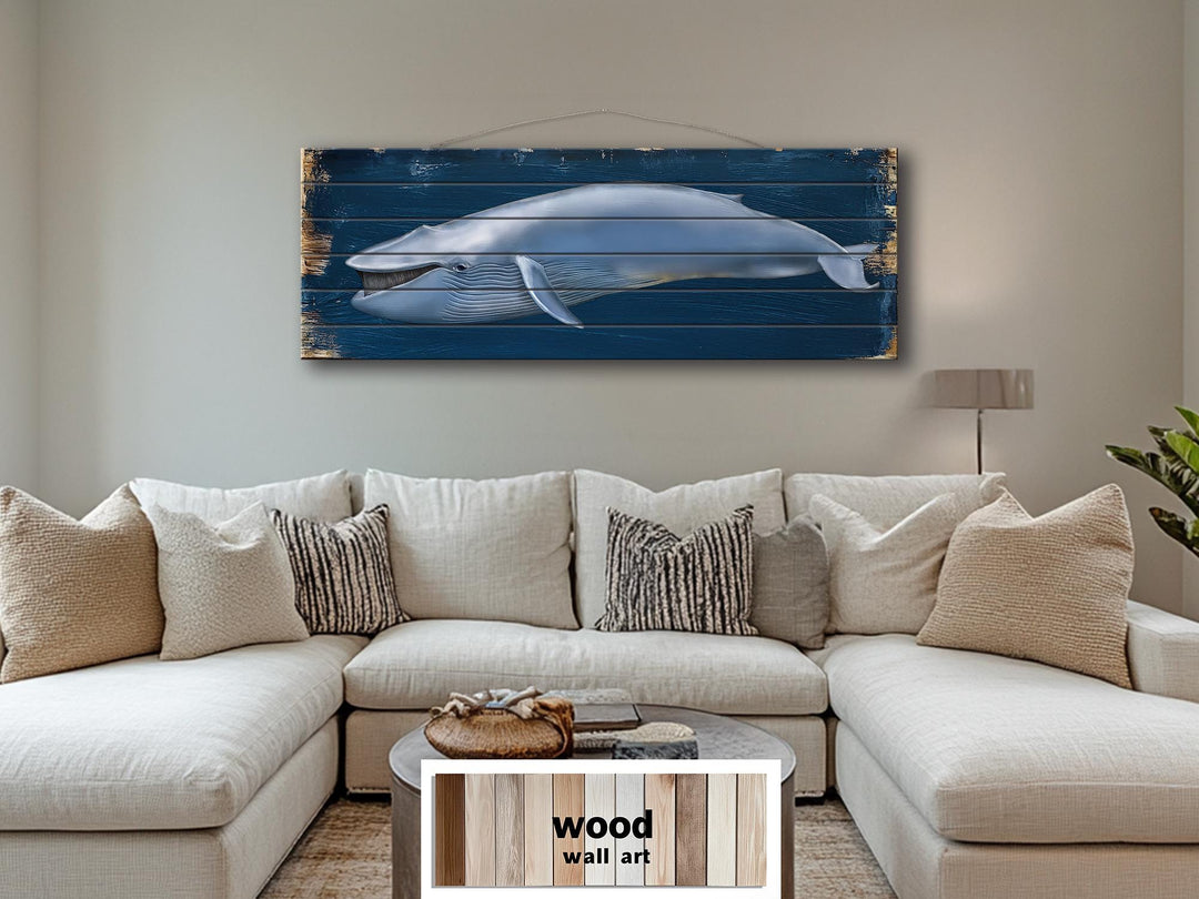 Blue Whale Distressed Wood Wall Art