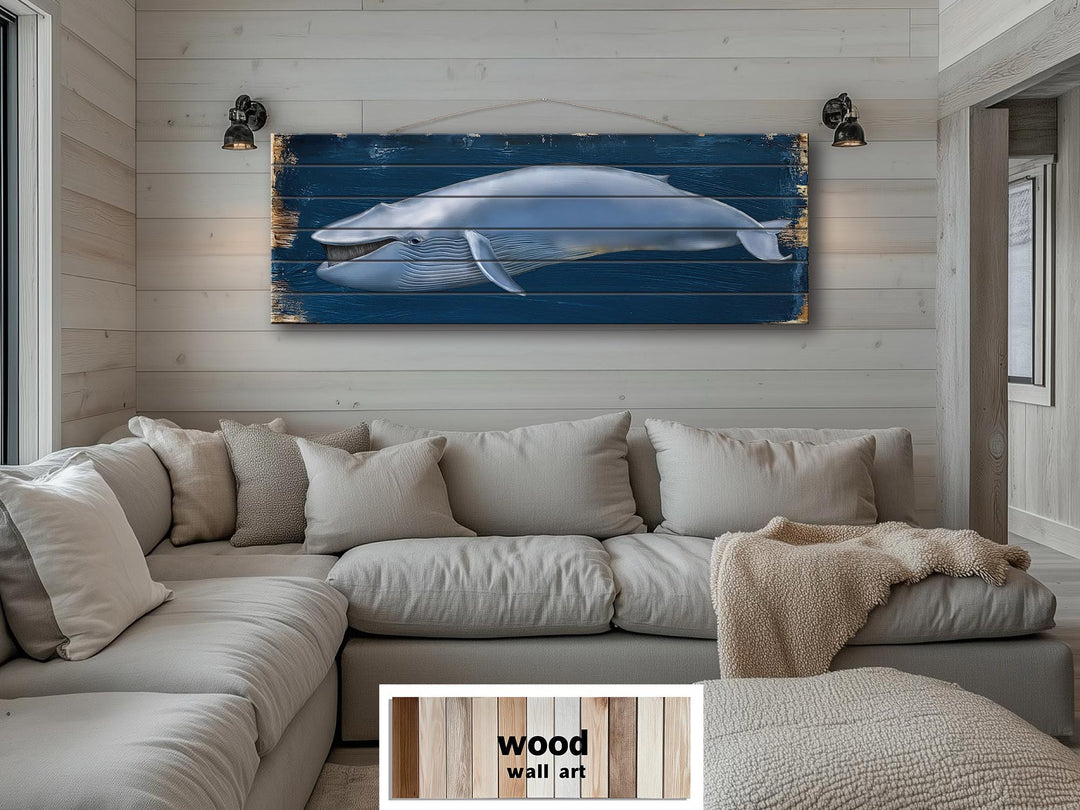 Blue Whale Distressed Wood Wall Art