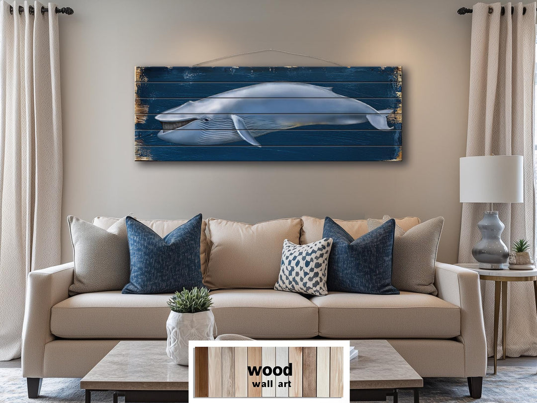Blue Whale Distressed Wood Wall Art