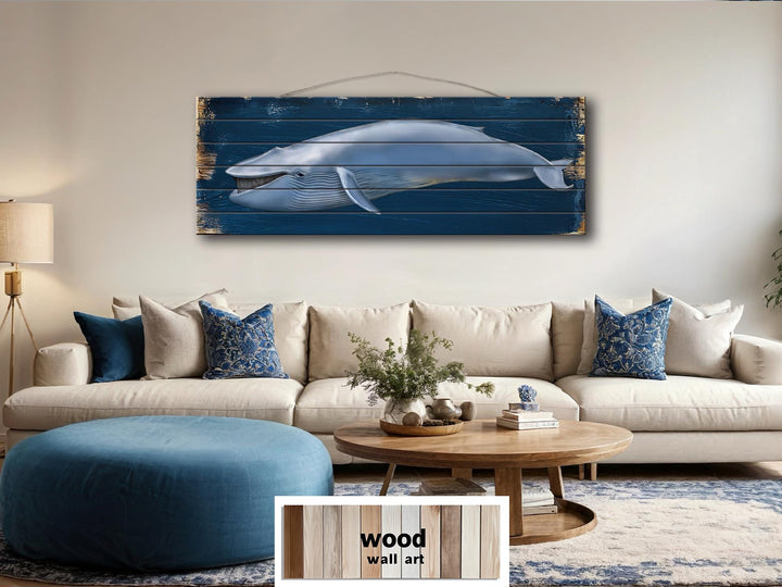 Blue Whale Distressed Wood Wall Art