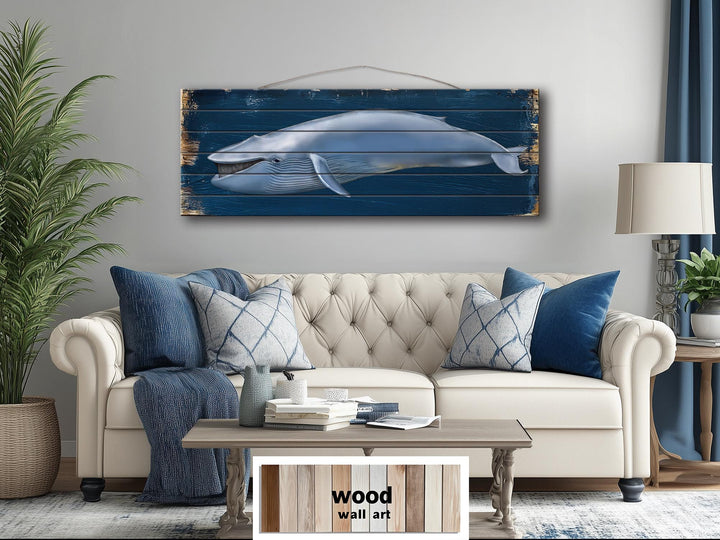Blue Whale Distressed Wood Wall Art