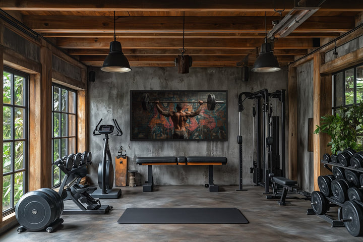 Bodybuilder Man Lifting Barbell Graffiti Framed Canvas Wall Art For Home Gym