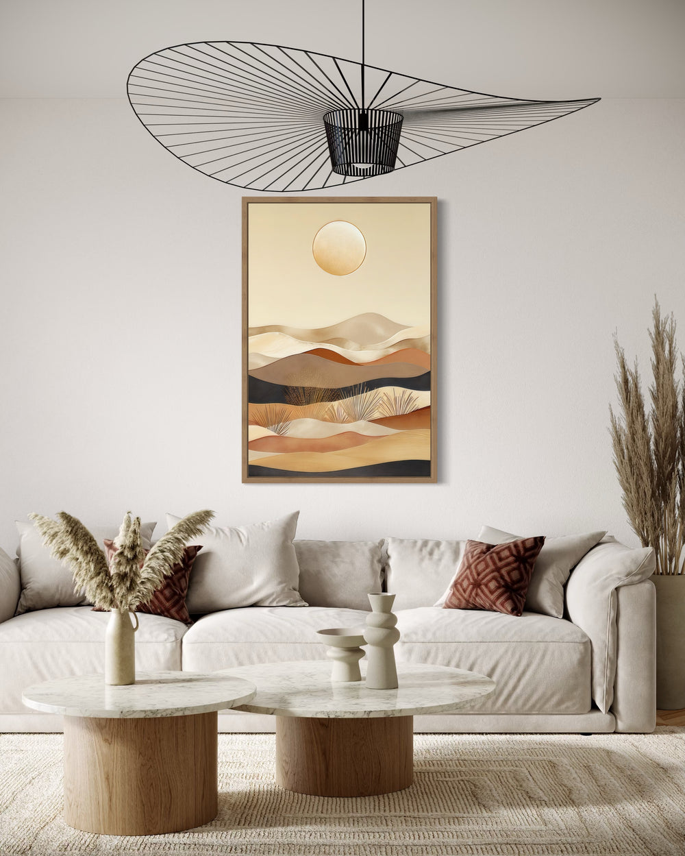 Boho Desert Vertical Mid Century Modern Framed Canvas Wall Art