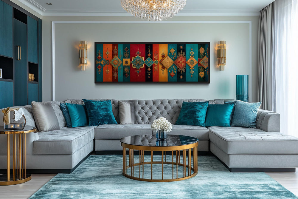 Boho Moroccan Long Horizontal Colorful Geometric Wall Art