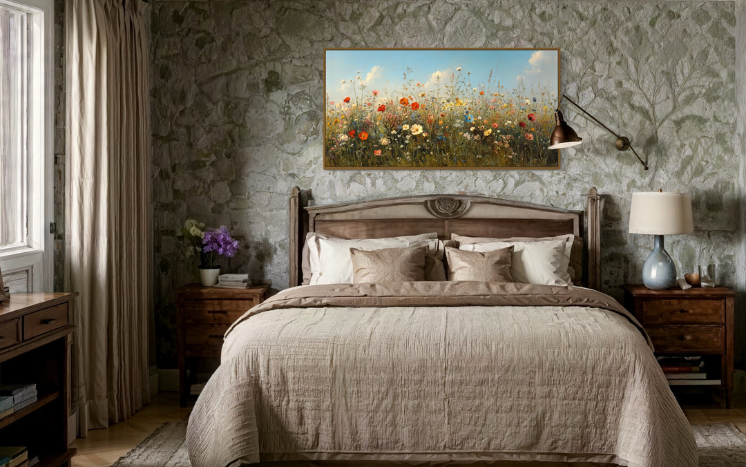 Boho Wildflowers Field Large Framed Canvas Wall Art