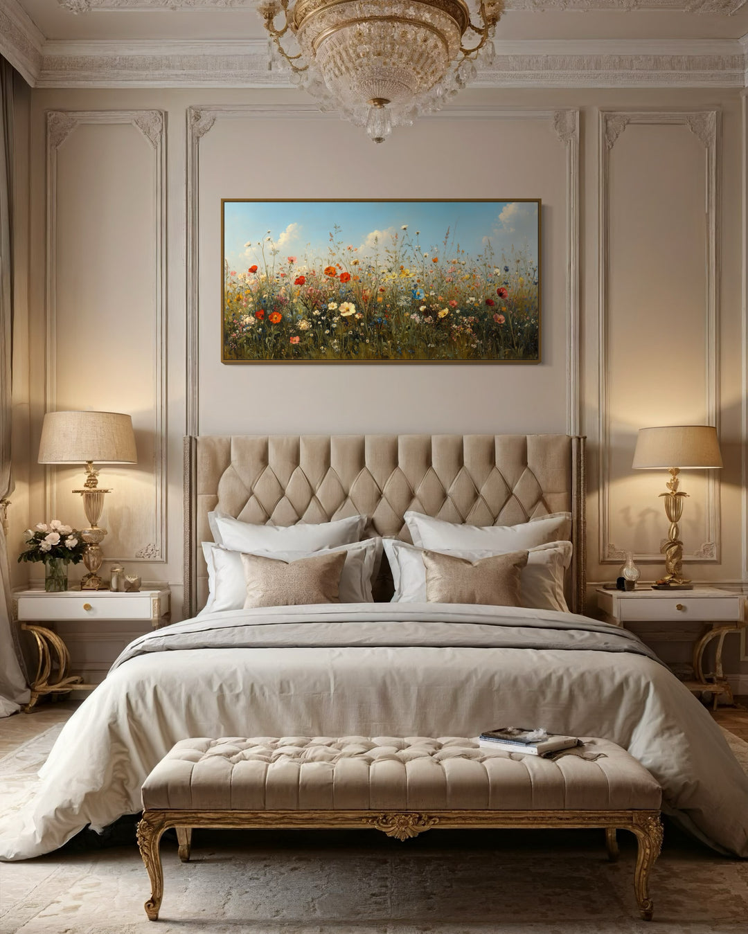 Boho Wildflowers Field Large Framed Canvas Wall Art