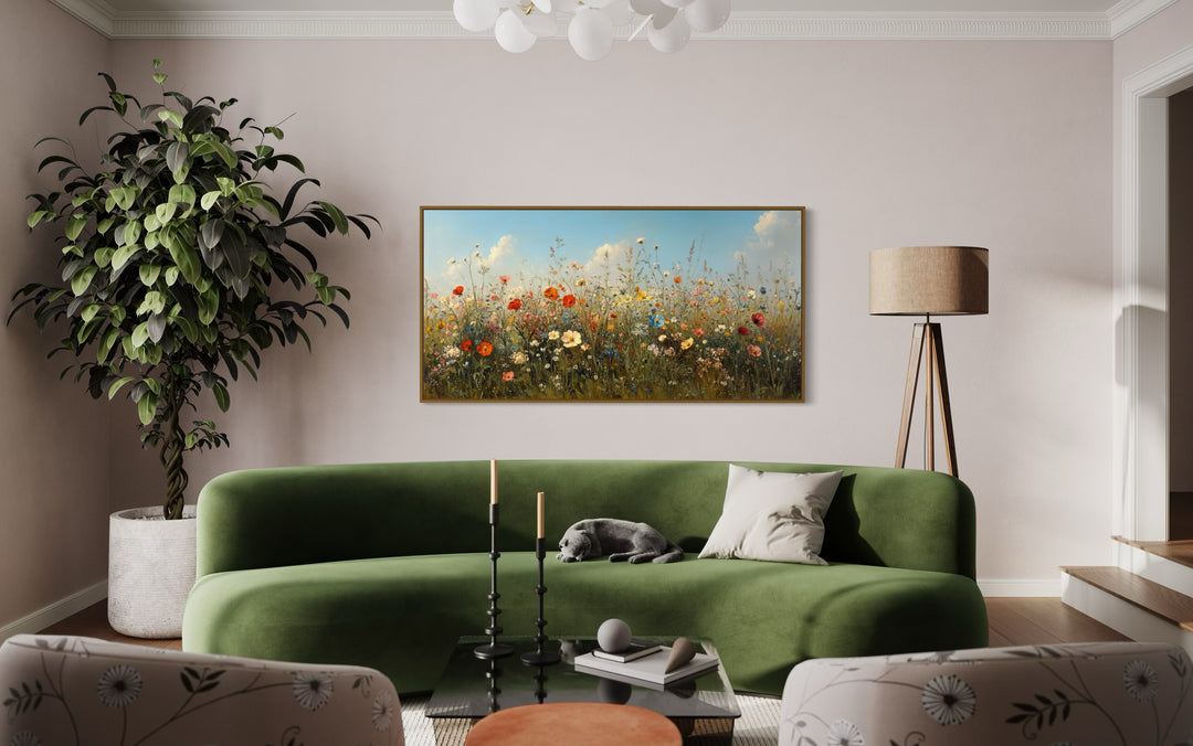 Boho Wildflowers Field Large Framed Canvas Wall Art