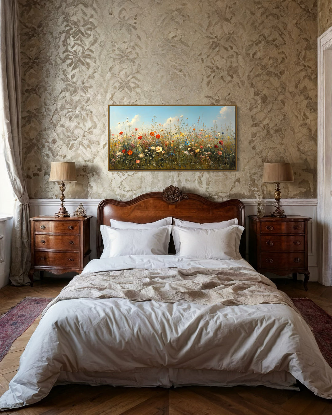 Boho Wildflowers Field Large Framed Canvas Wall Art