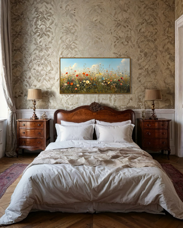 Boho Wildflowers Field Large Framed Canvas Wall Art