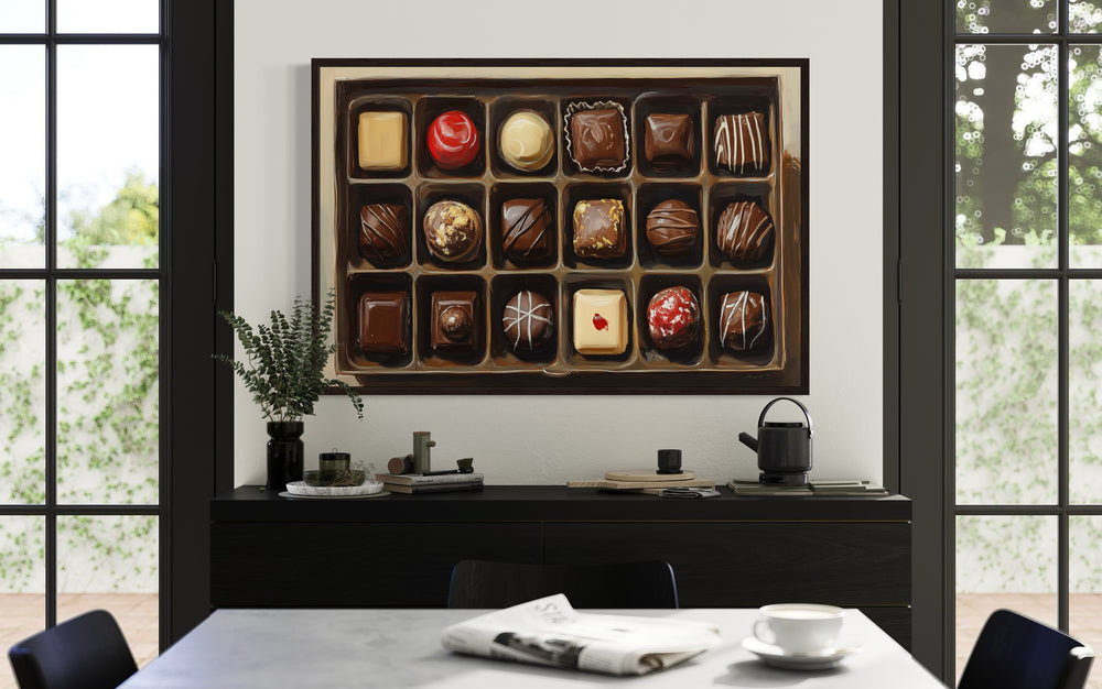 Box Of Chocolate Candy Framed Canvas Wall Art For Kitchen Decor
