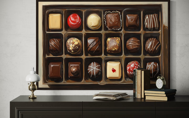 Box Of Chocolate Candy Framed Canvas Wall Art For Kitchen Decor