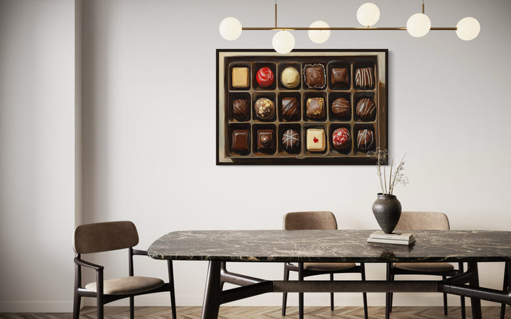 Box Of Chocolate Candy Framed Canvas Wall Art For Kitchen Decor