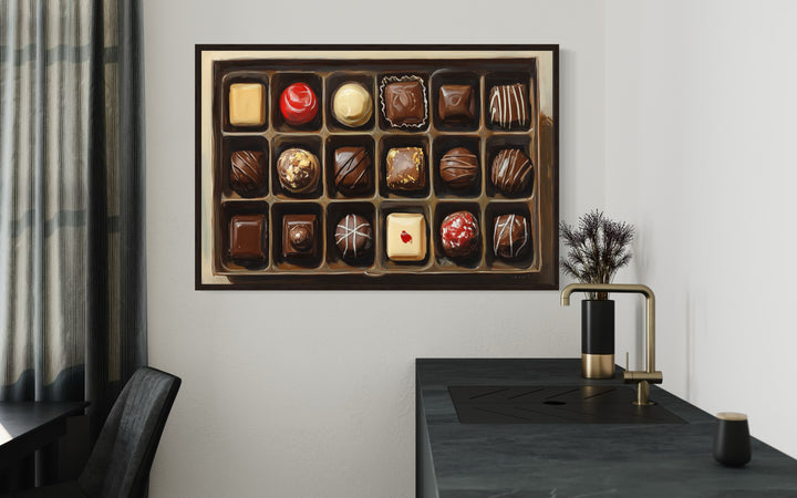 Box Of Chocolate Candy Framed Canvas Wall Art For Kitchen Decor