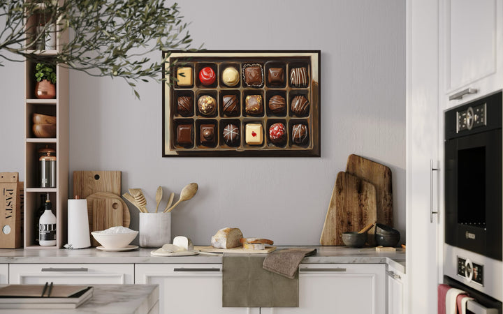 Box Of Chocolate Candy Framed Canvas Wall Art For Kitchen Decor