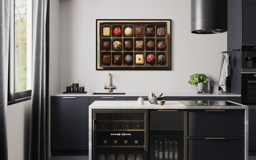 Box Of Chocolate Candy Framed Canvas Wall Art For Kitchen Decor