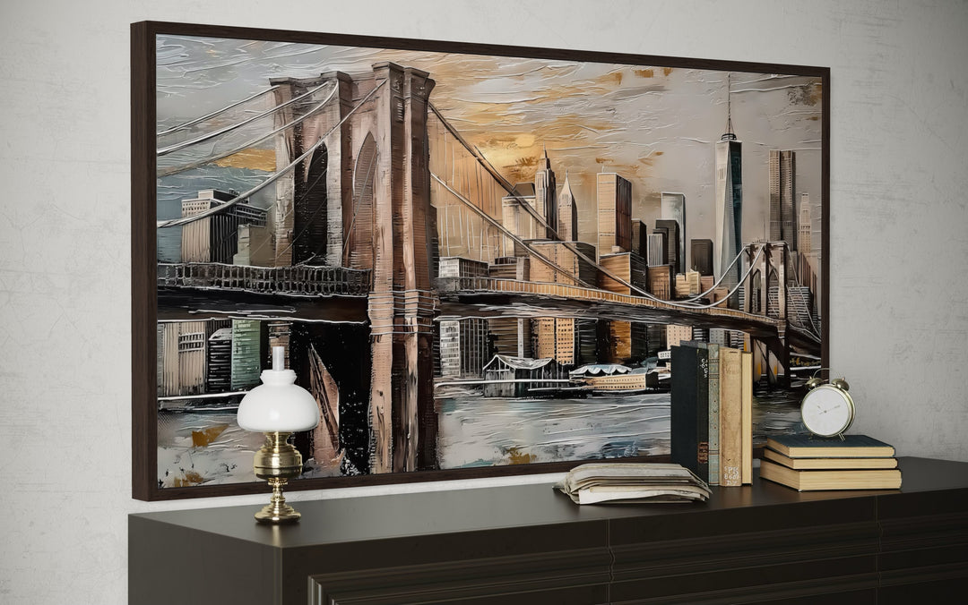 Brooklyn Bridge In New York City Abstract Framed Canvas Wall Art