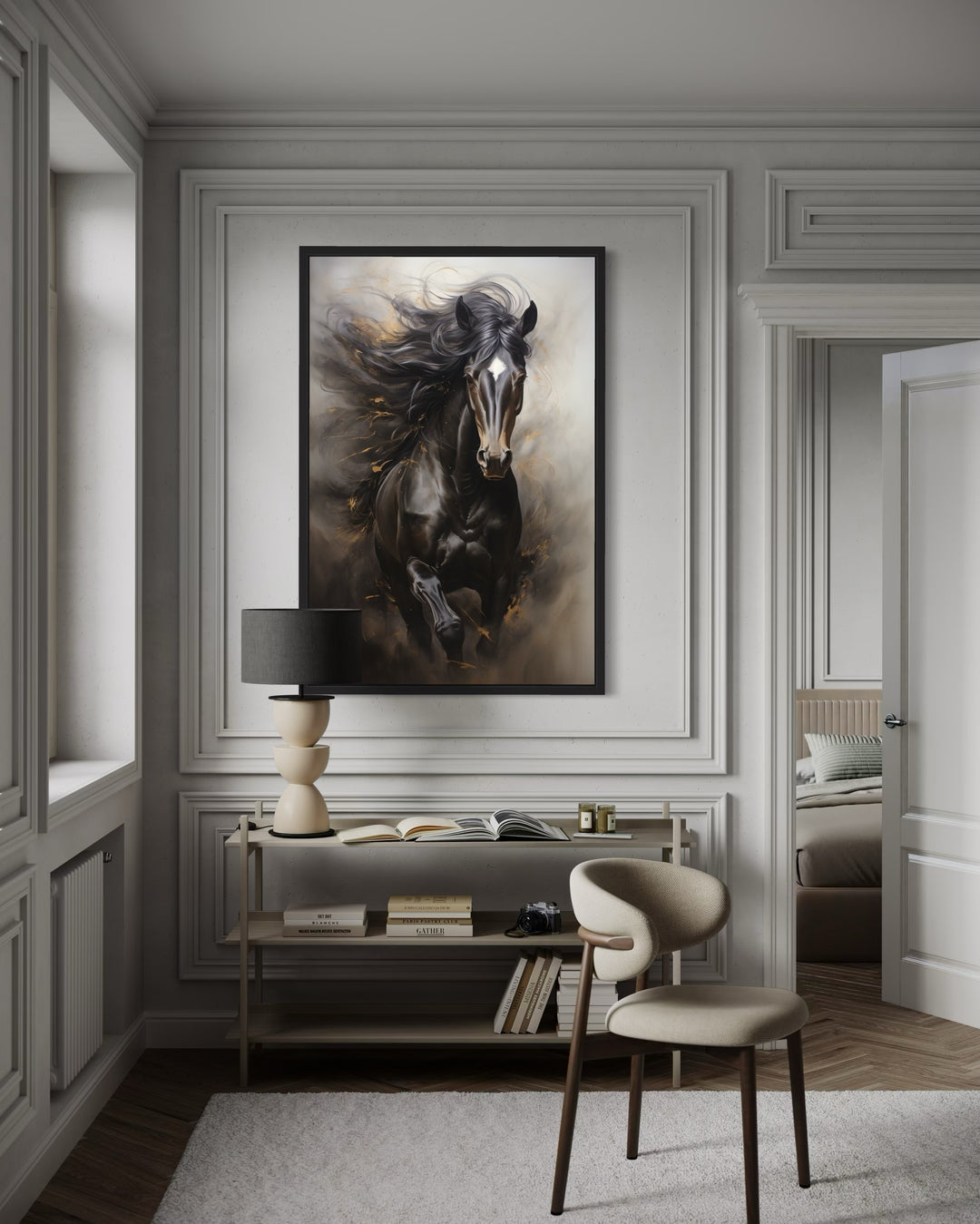 Brown Abstract Horse Framed Canvas Wall Art