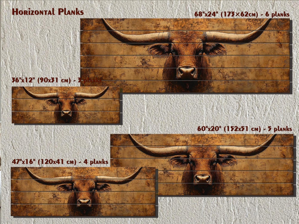 Brown Longhorn Long Narrow Distressed Wood Wall Art