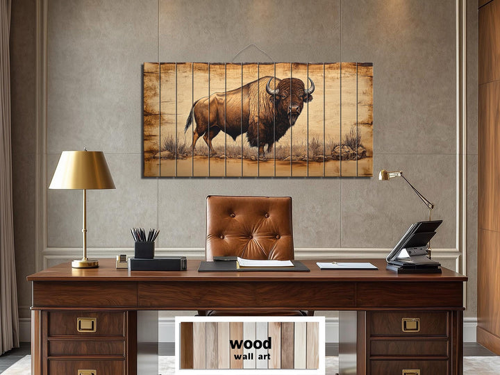 Buffalo Real Wood Wall Art Western Decor for Office or Man Cave