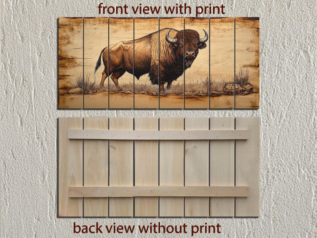 Buffalo Real Wood Wall Art Western Decor for Office or Man Cave