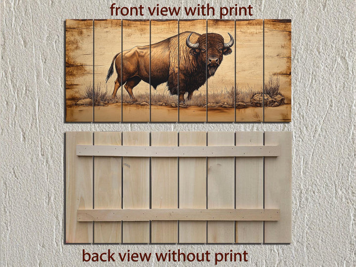 Buffalo Real Wood Wall Art Western Decor for Office or Man Cave