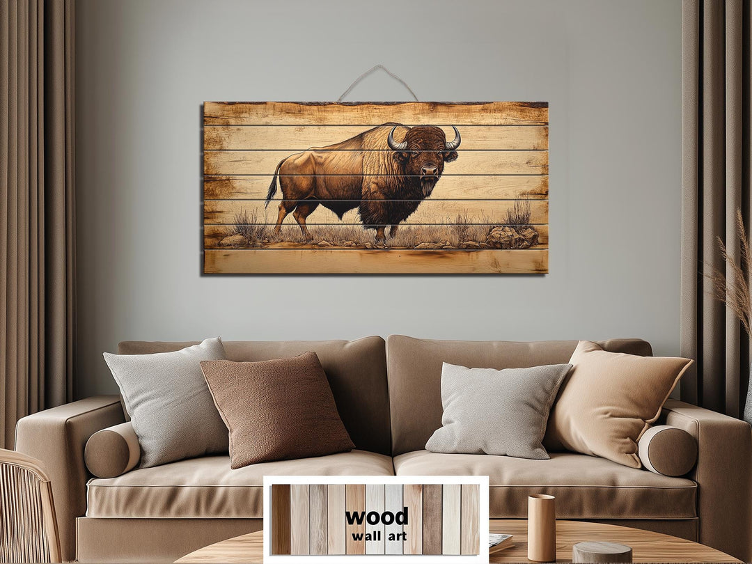 Buffalo Real Wood Wall Art Western Decor for Office or Man Cave