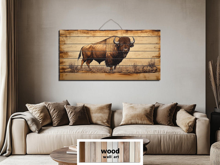 Buffalo Real Wood Wall Art Western Decor for Office or Man Cave