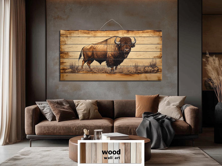 Buffalo Real Wood Wall Art Western Decor for Office or Man Cave