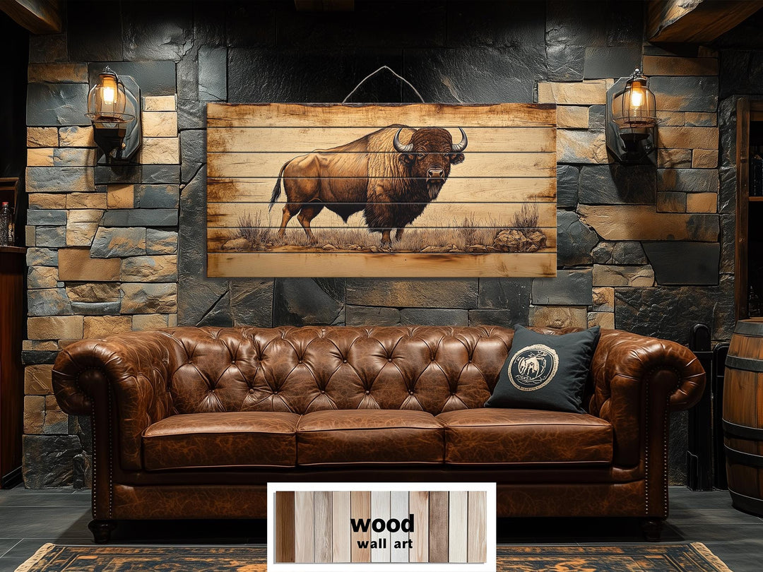 Buffalo Real Wood Wall Art Western Decor for Office or Man Cave