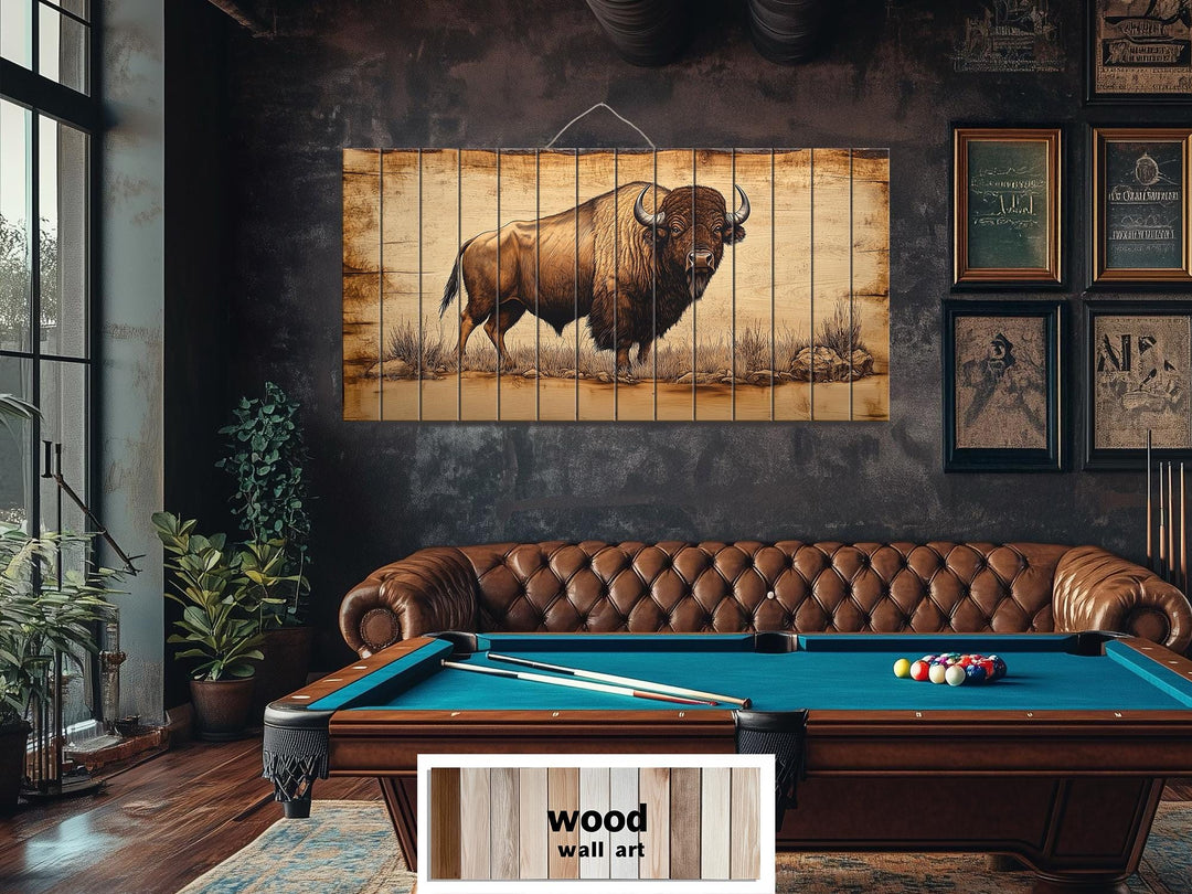 Buffalo Real Wood Wall Art Western Decor for Office or Man Cave