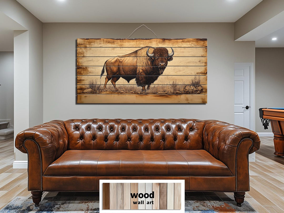 Buffalo Real Wood Wall Art Western Decor for Office or Man Cave