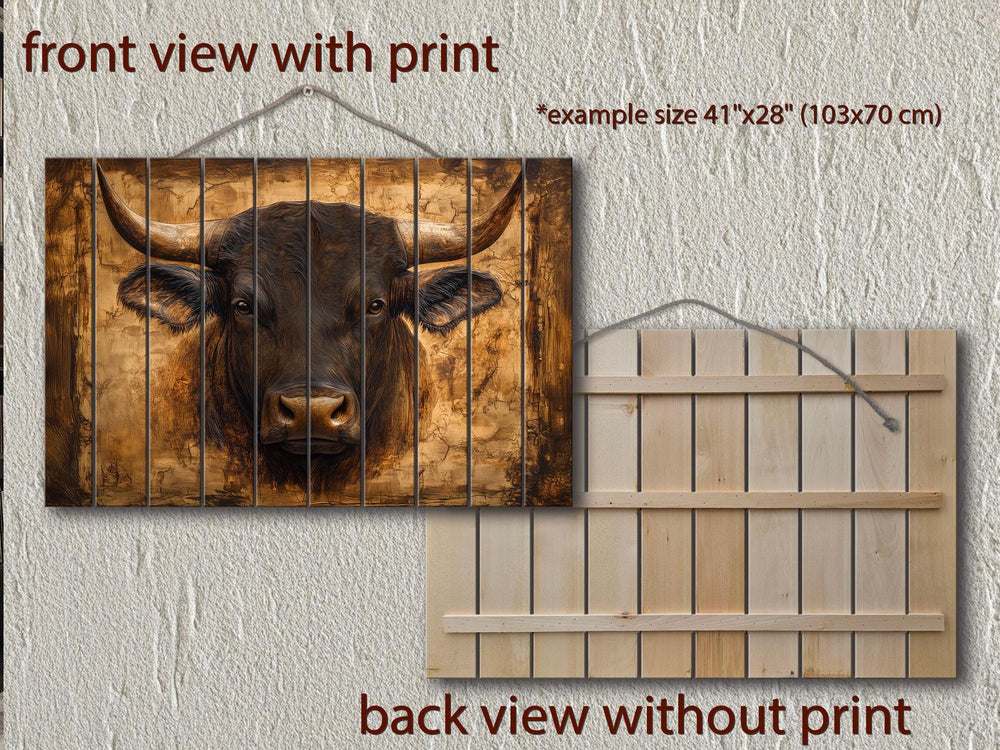 Bull Portrait Real Wood Wall Art – Rustic Sign For Man Cave