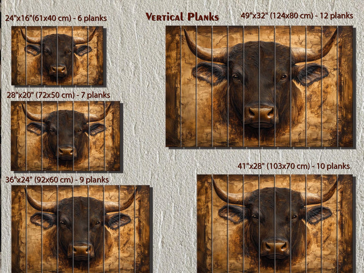 Bull Portrait Real Wood Wall Art – Rustic Sign For Man Cave