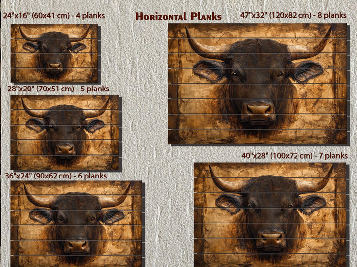 Bull Portrait Real Wood Wall Art – Rustic Sign For Man Cave