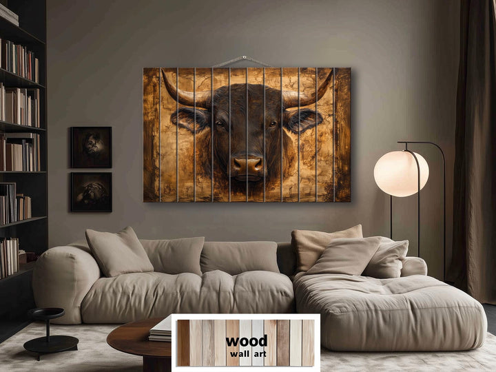 Bull Portrait Real Wood Wall Art – Rustic Sign For Man Cave