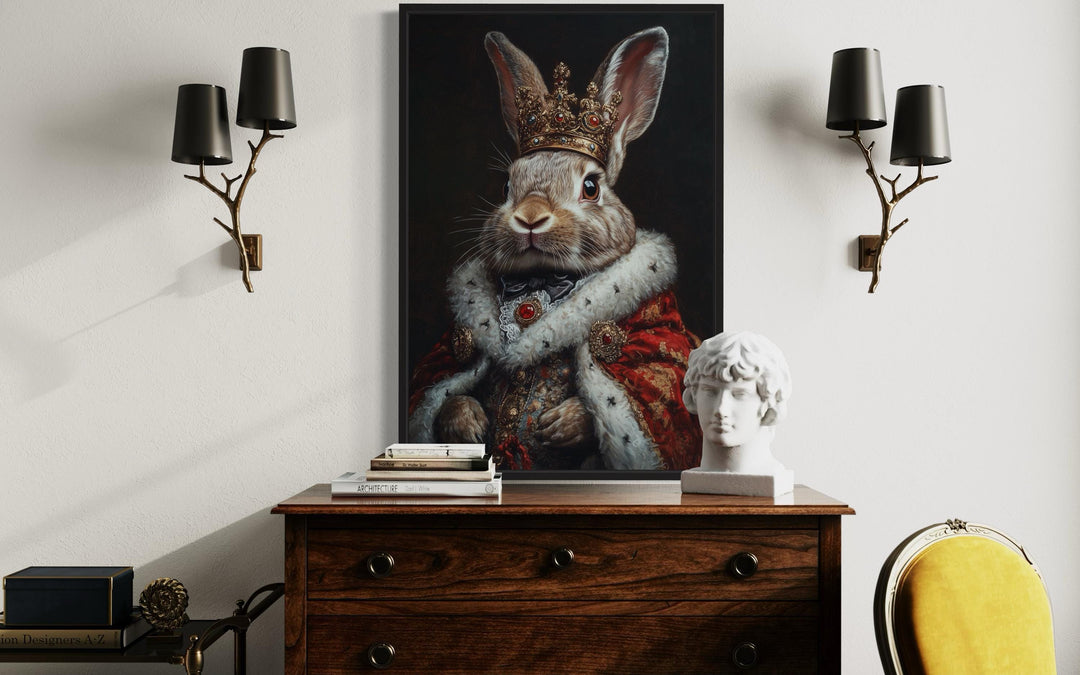 Bunny King In Crown Victorian Portrait Canvas Print, Dark Academia