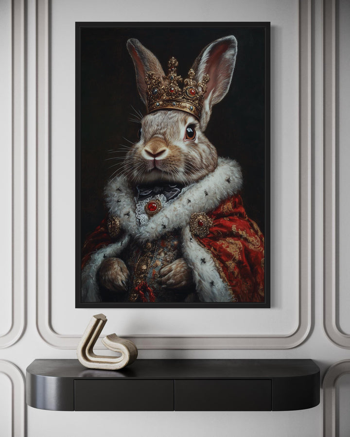 Bunny King In Crown Victorian Portrait Canvas Print, Dark Academia