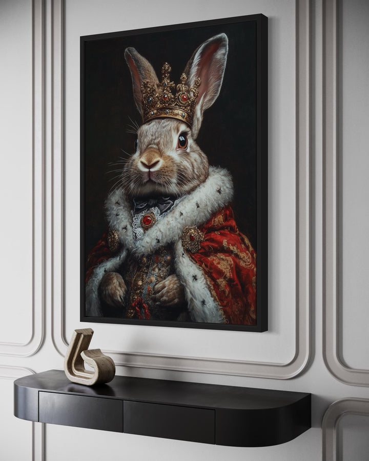 Bunny King In Crown Victorian Portrait Canvas Print, Dark Academia