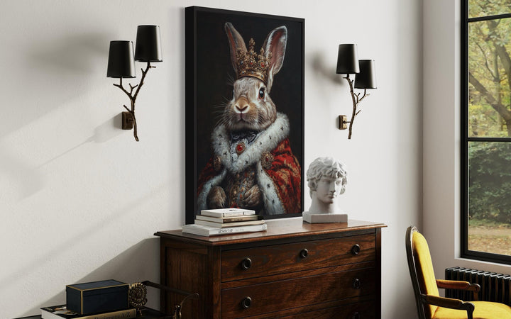 Bunny King In Crown Victorian Portrait Canvas Print, Dark Academia