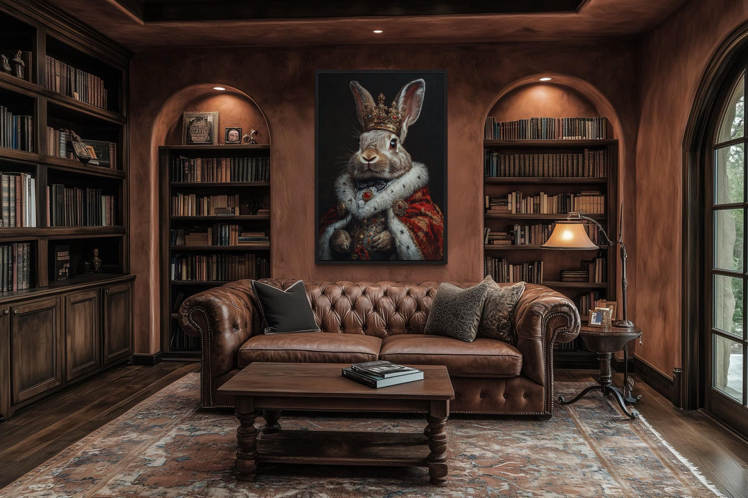 Bunny King In Crown Victorian Portrait Canvas Print, Dark Academia