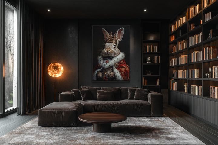 Bunny King In Crown Victorian Portrait Canvas Print, Dark Academia
