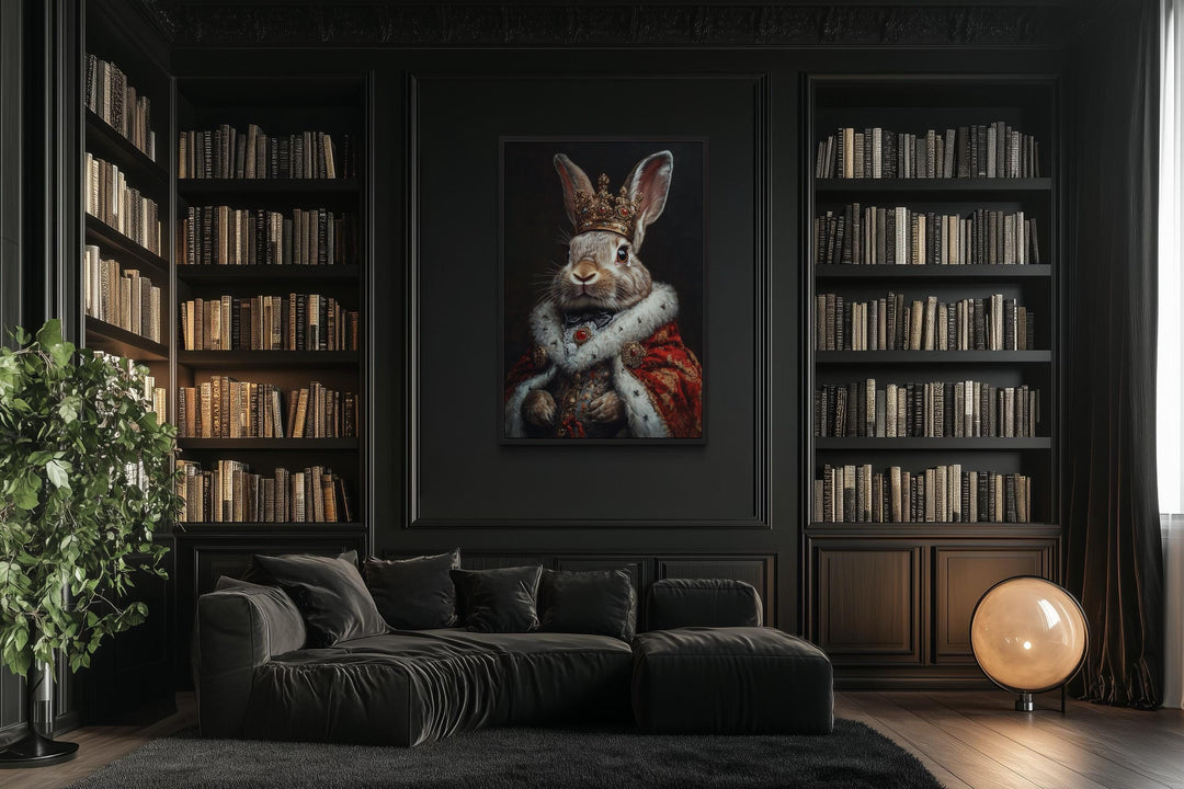 Bunny King In Crown Victorian Portrait Canvas Print, Dark Academia