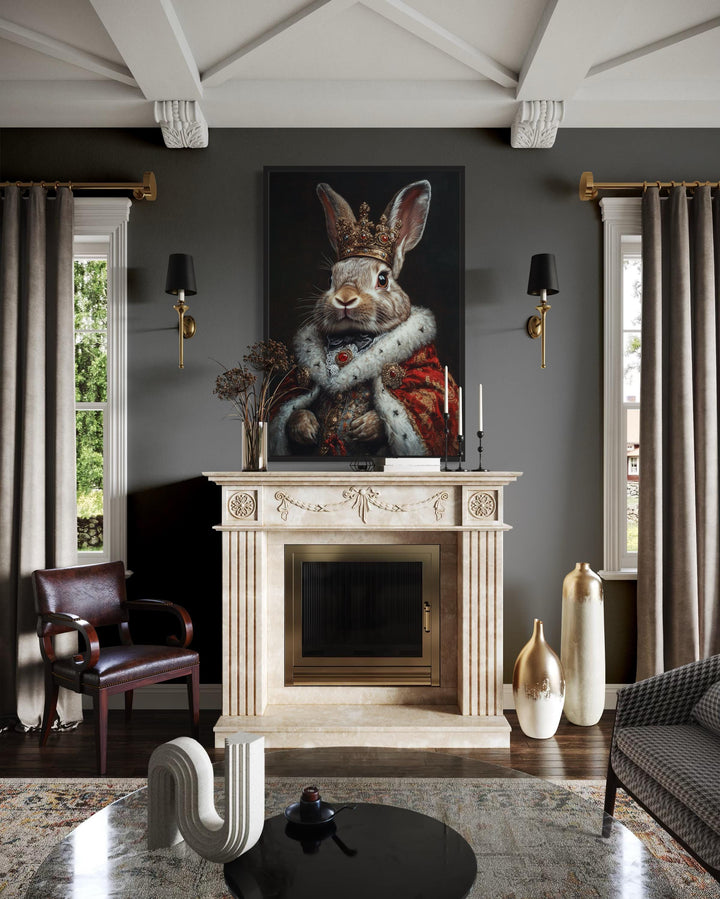 Bunny King In Crown Victorian Portrait Canvas Print, Dark Academia